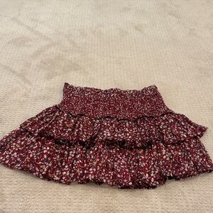 Smocked Ruffle Mini Skirt - Burgundy Floral